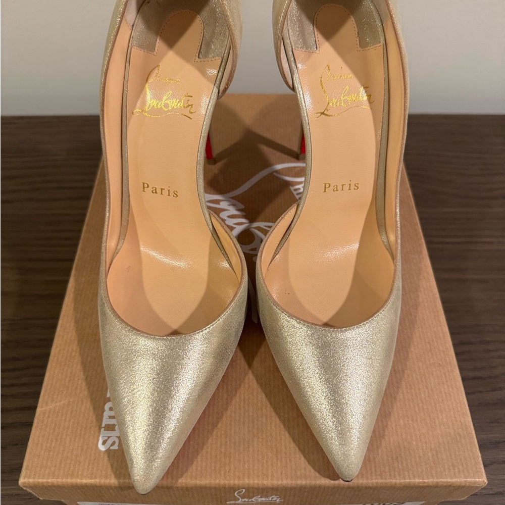 Christian Louboutin Metallic Champagne Pointed-Toe Pumps